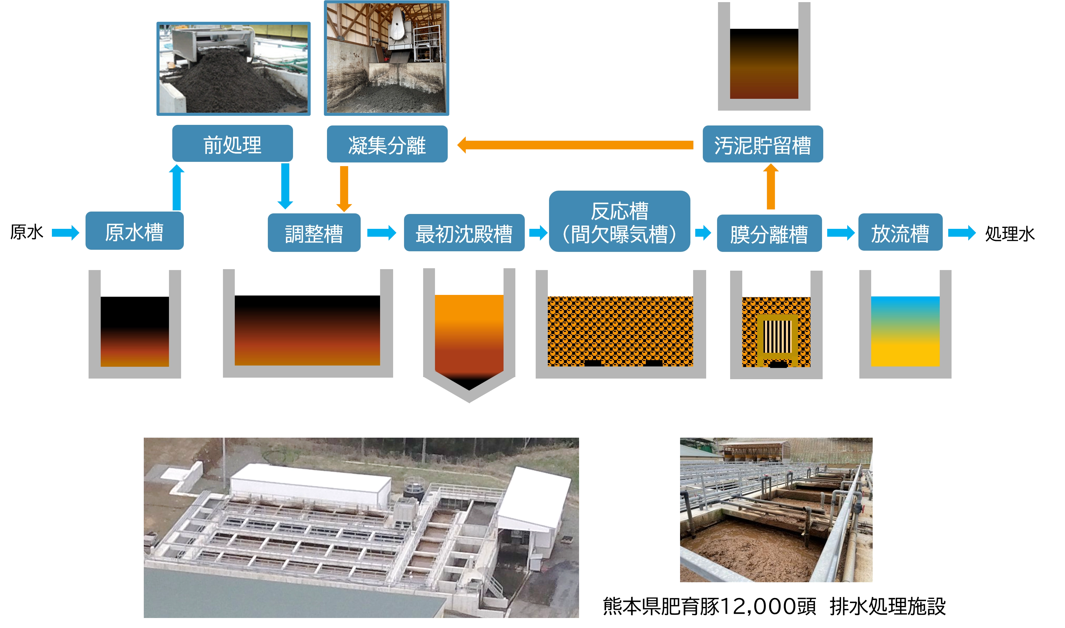 養豚排水処理システムの一例（膜分離活性汚泥法）